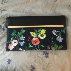 Ann Taylor Embroidered Metallic Bar Clutch